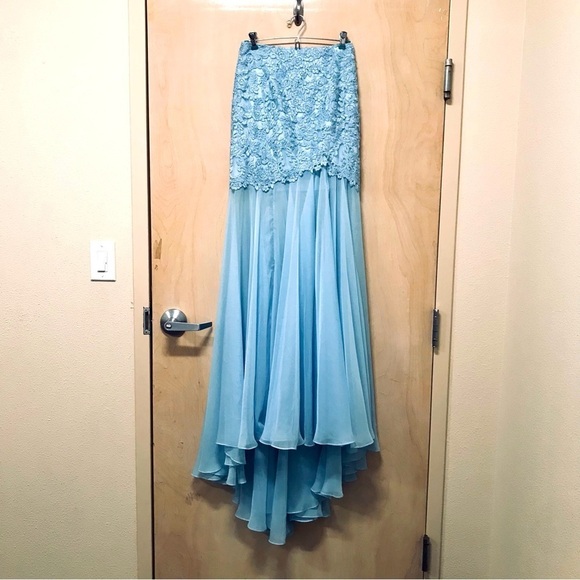 Sherri Hill size 2 blue tulle long flowy skirt train formal prom - Picture 1 of 8